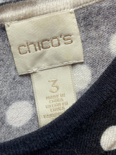 Load image into Gallery viewer, Chico&#39;s Shirt Womens 3 Black White Polkadots Rayon Nylon Flowy Blouse Zip Back
