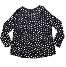 Load image into Gallery viewer, Chico&#39;s Shirt Womens 3 Black White Polkadots Rayon Nylon Flowy Blouse Zip Back
