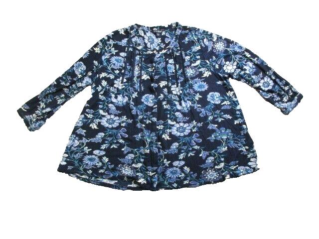 Lucky Brand Shirt Womens Large Boho Linen Viscose Blouse Allover Print Floral