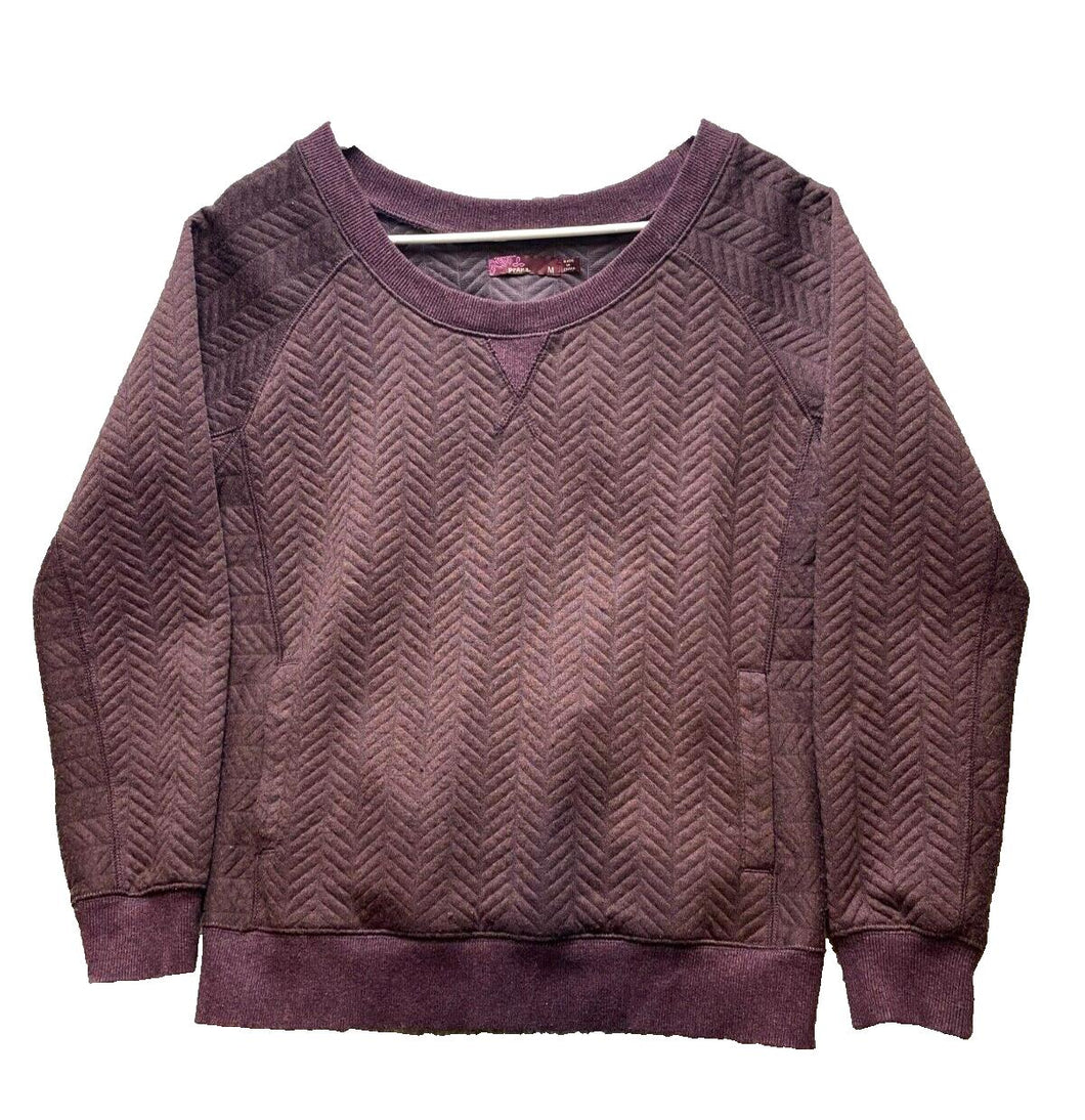 Prana Sweater Womens Medium Maroon Quilted Silverspring Oversized Pullover Lady