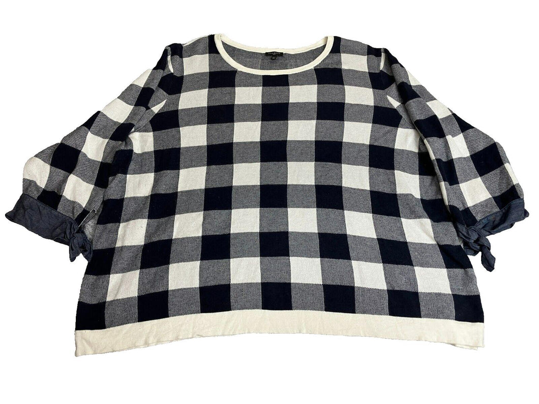 Talbots Sweater Womens 3X Black White Buffalo Checkered Lagenlook Plus Ladies