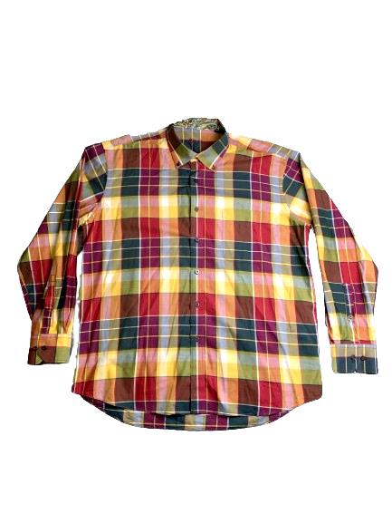 Alan Flusser Shirt Adult Extra Large Plaid Paisley Contrast Flip Cuffs Colorful