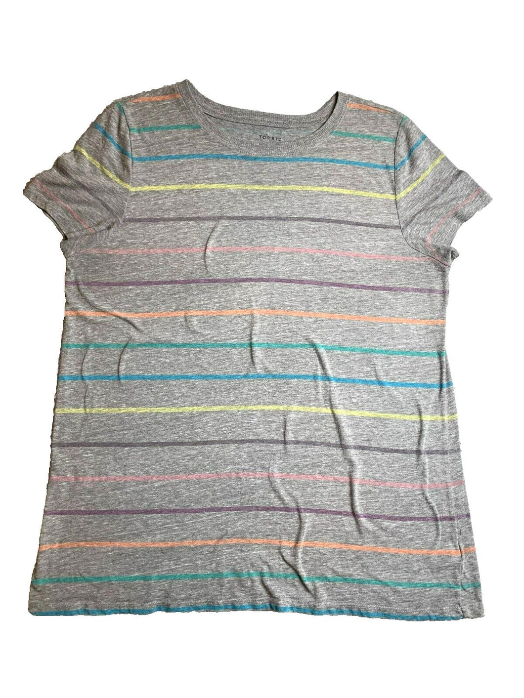 Torrid Shirt Womens 0 Gray Rainbow Striped Oversized Classic Fit Rayon Ladies
