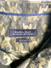 Load image into Gallery viewer, ZARA MAN Shirt Adult Large Army Green Camo Slim Fit Button Up Casual Mens
