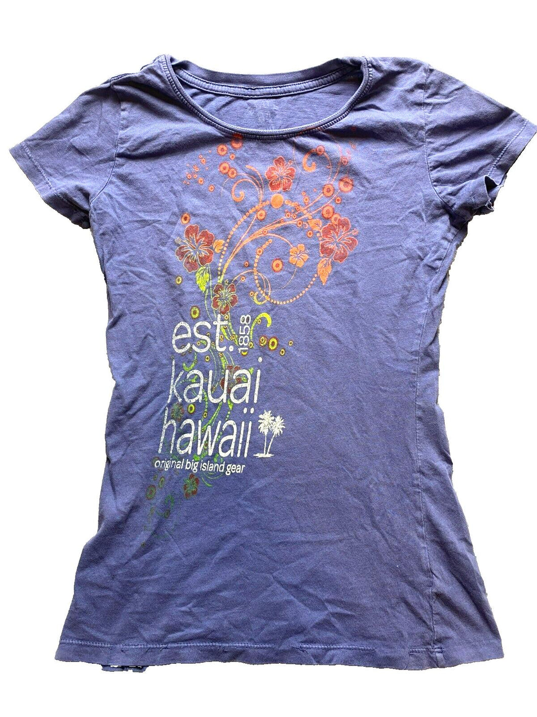 Blue 84 Shirt Womens Small Slate Blue Kauai Hawaii Big Island Gear Flower Ladies