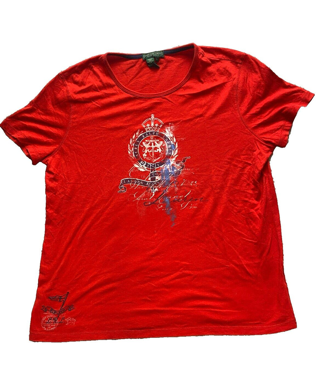 Lauren Ralph Lauren Shirt Womens Large Red Embroidered MCMLXVII Republic Crest