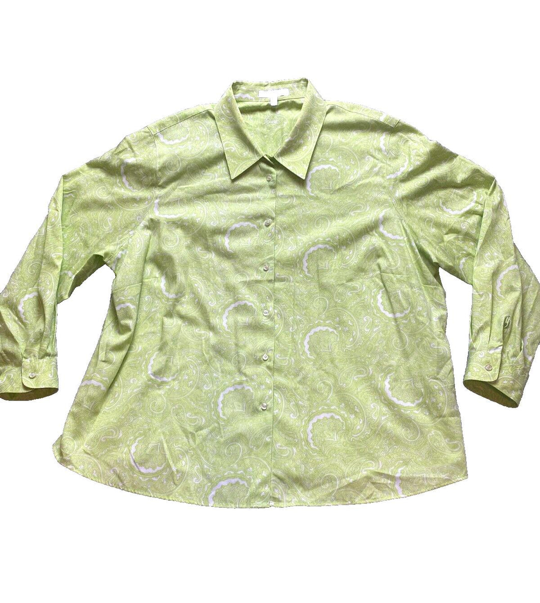 Foxcroft Shirt Womens 24W Shaped Fit Button Up AOP Paisley Hippie Peasant Plus