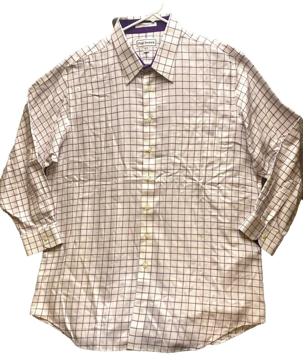 Paul Fredrick Shirt Adult 18-35 (4X) Purple Button Up Cuffs Contrast Dress Mens