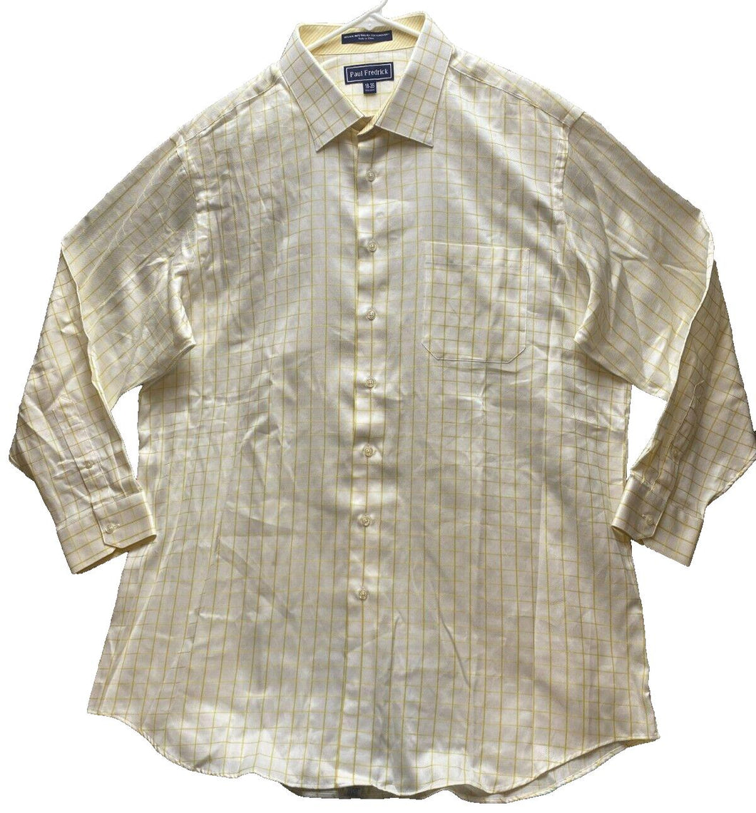Paul Fredrick Shirt Adult 18-35 (4X) Yellow Button Up Cuffs Contrast Dress Mens