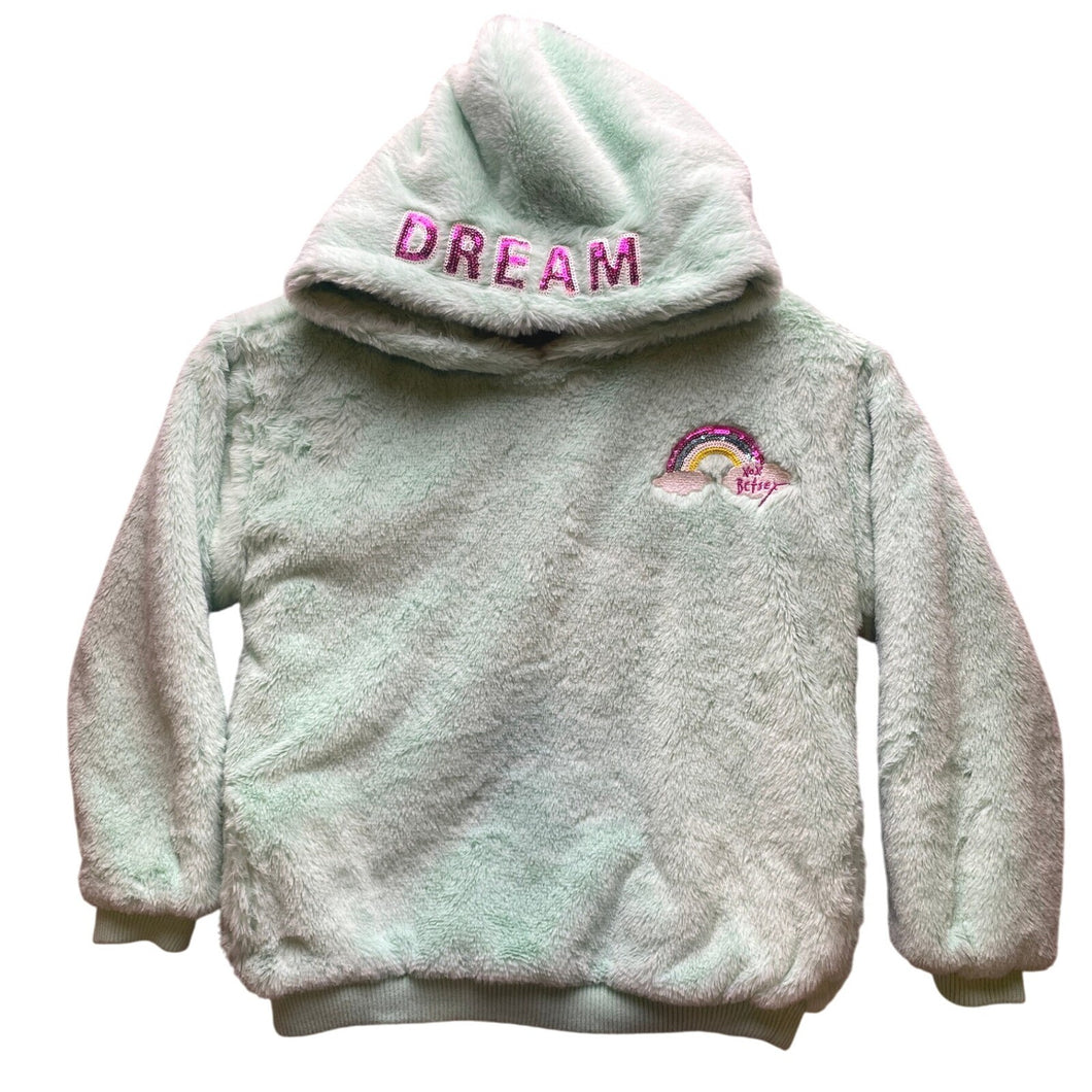 Betsey Johnson Hoodie Womens Medium Mint Green Comfy Fuzzy Rainbow Sequins