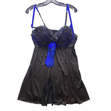Load image into Gallery viewer, Cacique Slip Dress Womens 22/24 Babydoll Lingerie Black Blue Lace Ribbon NWT
