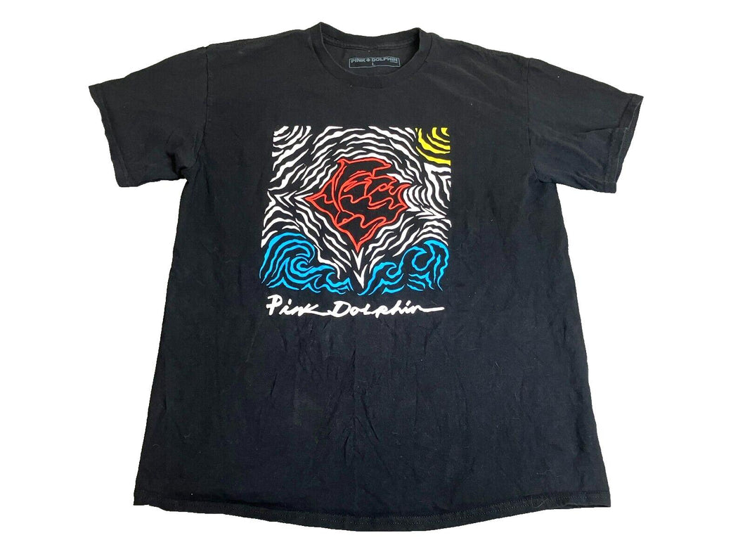 Pink Dolphin Shirt Adult Large Black Wave Stamp Streetwear Skater Pullover Mens