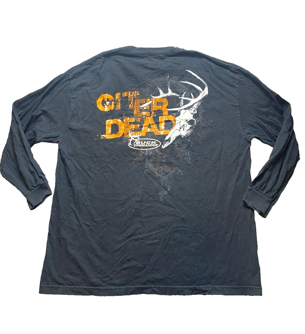 Buck Commander Shirt Adult Extra Large Black Git Er Dead Hunting Skull Goth Mens