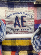 Load image into Gallery viewer, American Eagle Shirt Adult Large Button Up Flannel Plaid Denim Collar Pocket Men
