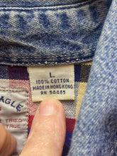 Load image into Gallery viewer, American Eagle Shirt Adult Large Button Up Flannel Plaid Denim Collar Pocket Men
