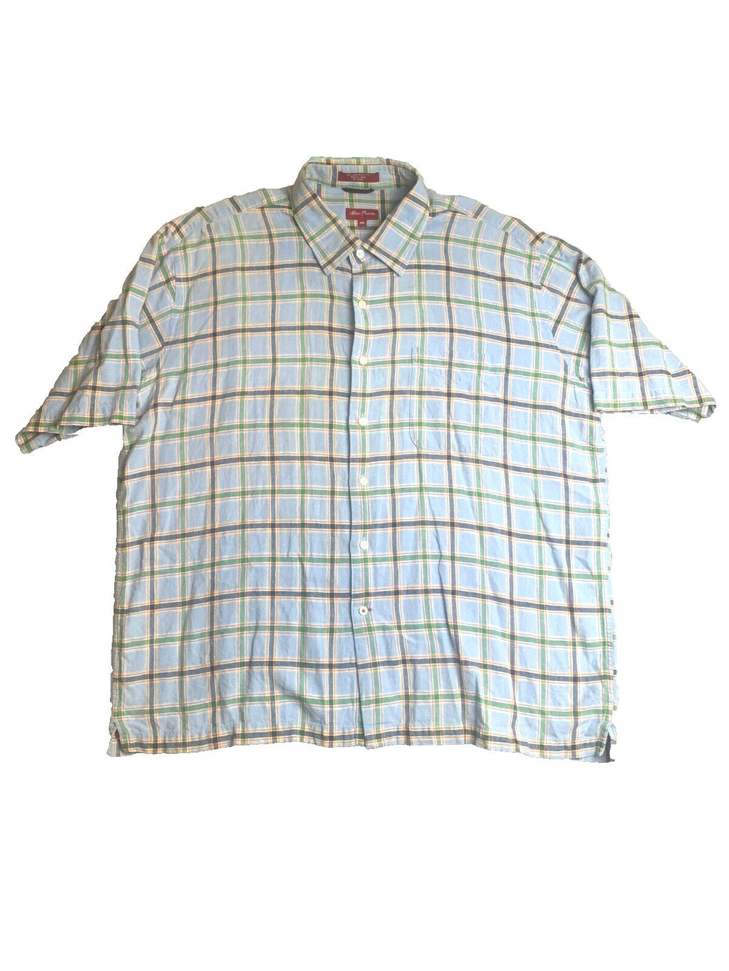 Alan Flusser Shirt Adult 2XL XXL Blue Green Plaid Button Up Weekend Casual Mens