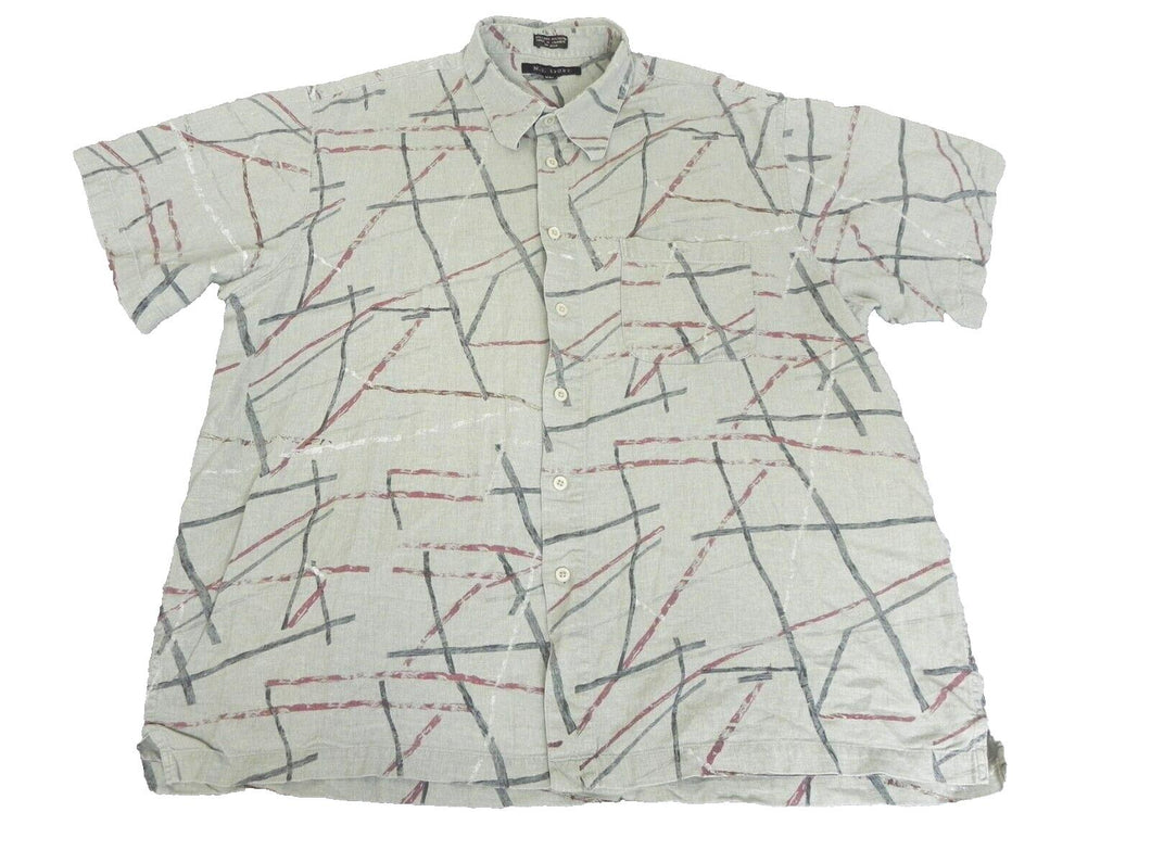 M.E. Sport Shirt Adult 2XL XXL Button Up Linen Rayon Short Sleeve Casual Mens