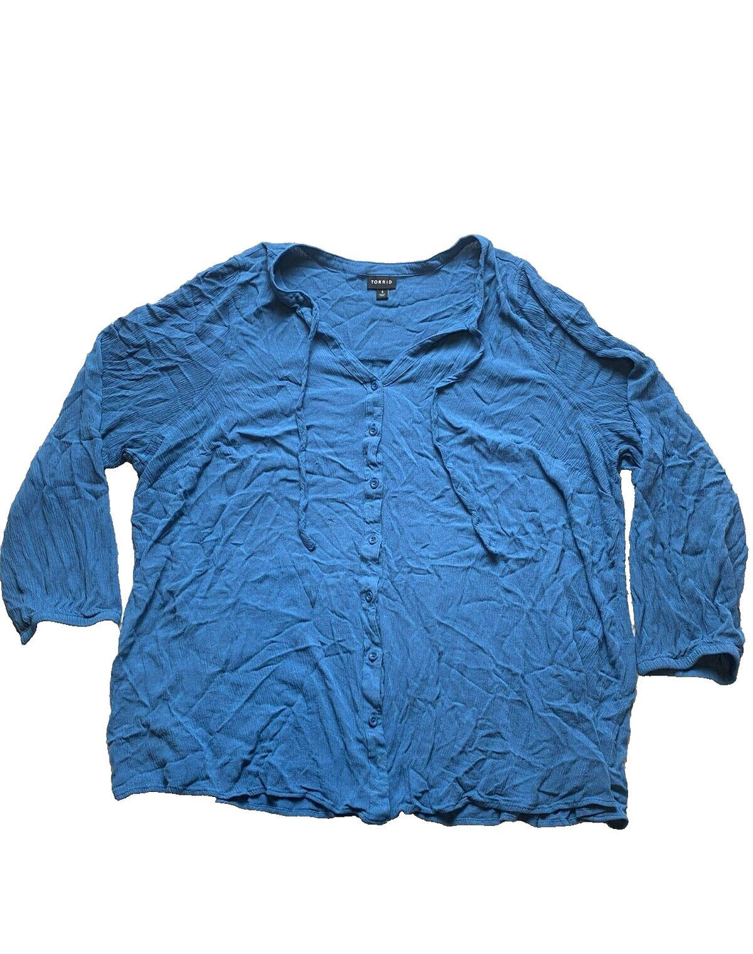 Torrid Shirt Womens 4 4X Teal Blue Crinkle Gauze Peasant Boho Blouse Plus Ladies