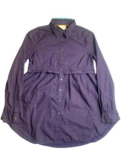 Anthropologie Maeve Shirt Womens Small Purple Polkadot Tunic Button Up Flared
