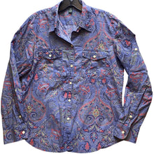 Load image into Gallery viewer, Ralph Lauren Shirt Womens Medium Denim Blue Paisley Button Academia Old Money

