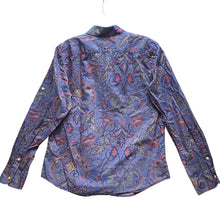Load image into Gallery viewer, Ralph Lauren Shirt Womens Medium Denim Blue Paisley Button Academia Old Money
