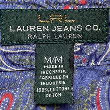 Load image into Gallery viewer, Ralph Lauren Shirt Womens Medium Denim Blue Paisley Button Academia Old Money

