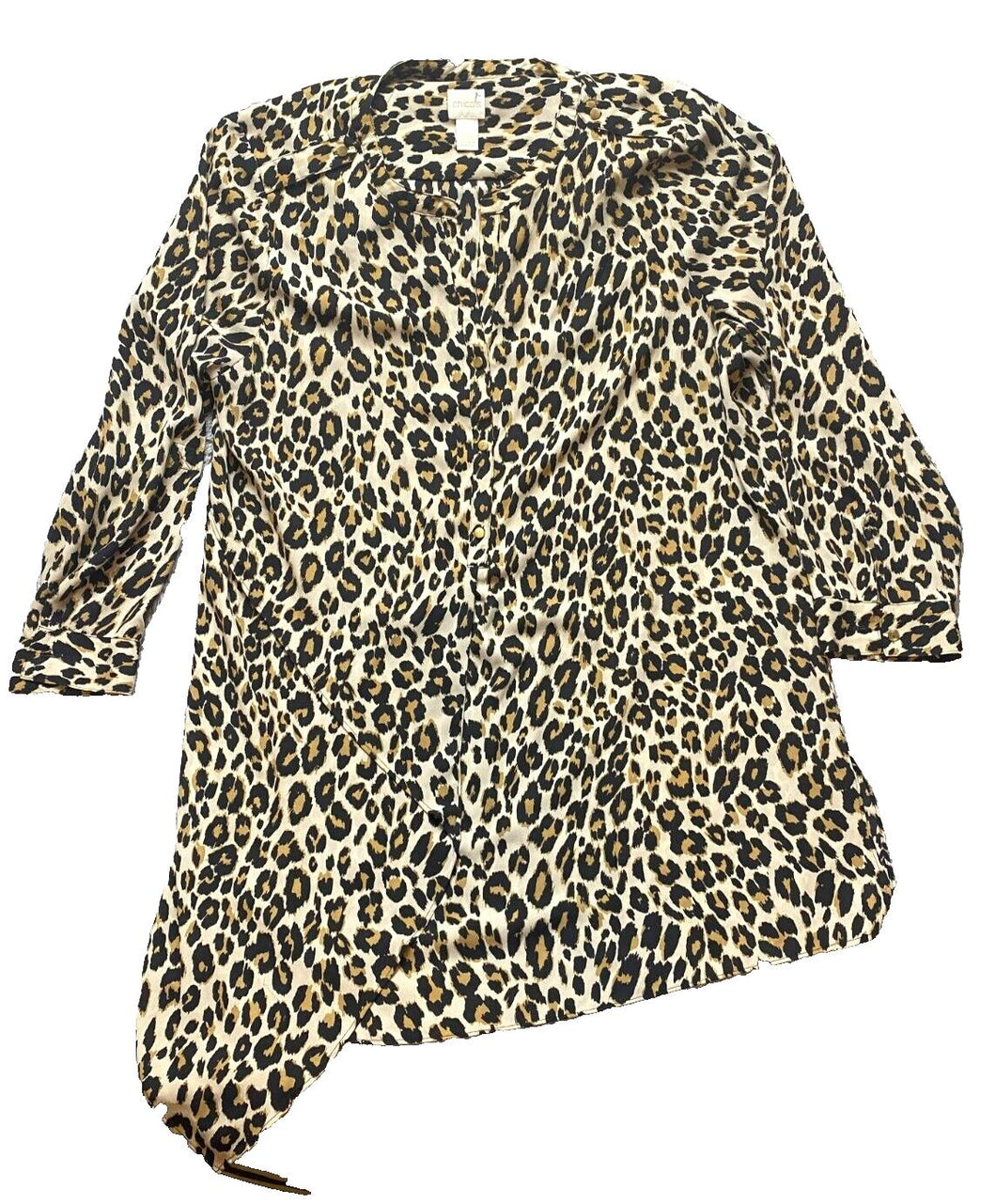 Chicos Shirt Womens 3 Black Tan Leopard Print Oversized Tunic Lagenlook Flowy