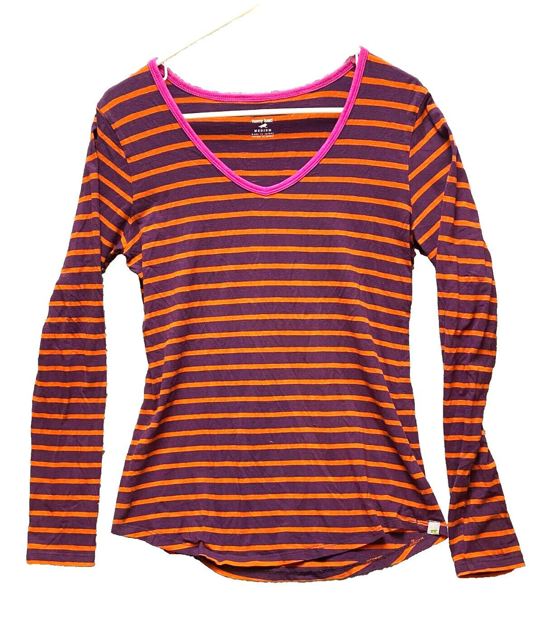 Horny Toad Shirt Womens Medium Purple Orange Stripes Organic Tencel Spandex Lady