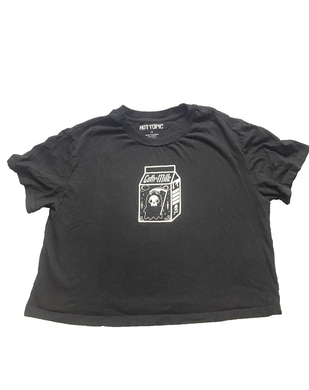 Hot Topic Shirt Womens Large Black Goth Milk Cropped Streetwear Oversized Ladies