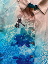 Load image into Gallery viewer, Soft Surroundings Shirt Womens Medium Blue AOP Floral Boho Silk Button Up Tunic
