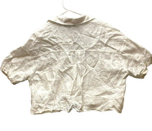 Load image into Gallery viewer, ZARA Shirt Womens Medium White Button Up Linen Cropped Oversized Blouse Lady NWT
