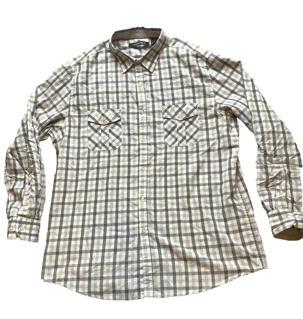 Axist Shirt Adult Large Gray Plaid Double Flap Pockets Button Up Casual Mens
