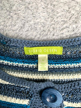 Load image into Gallery viewer, Sigrid Olsen Sweater Womens Large Navy White Viscose Rayon Button Front Cardigan
