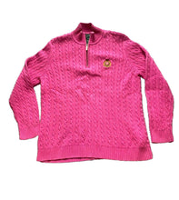 Load image into Gallery viewer, Lauren Ralph Lauren Sweater Womens Large Pink Cable Knit Oversized Crest Logo
