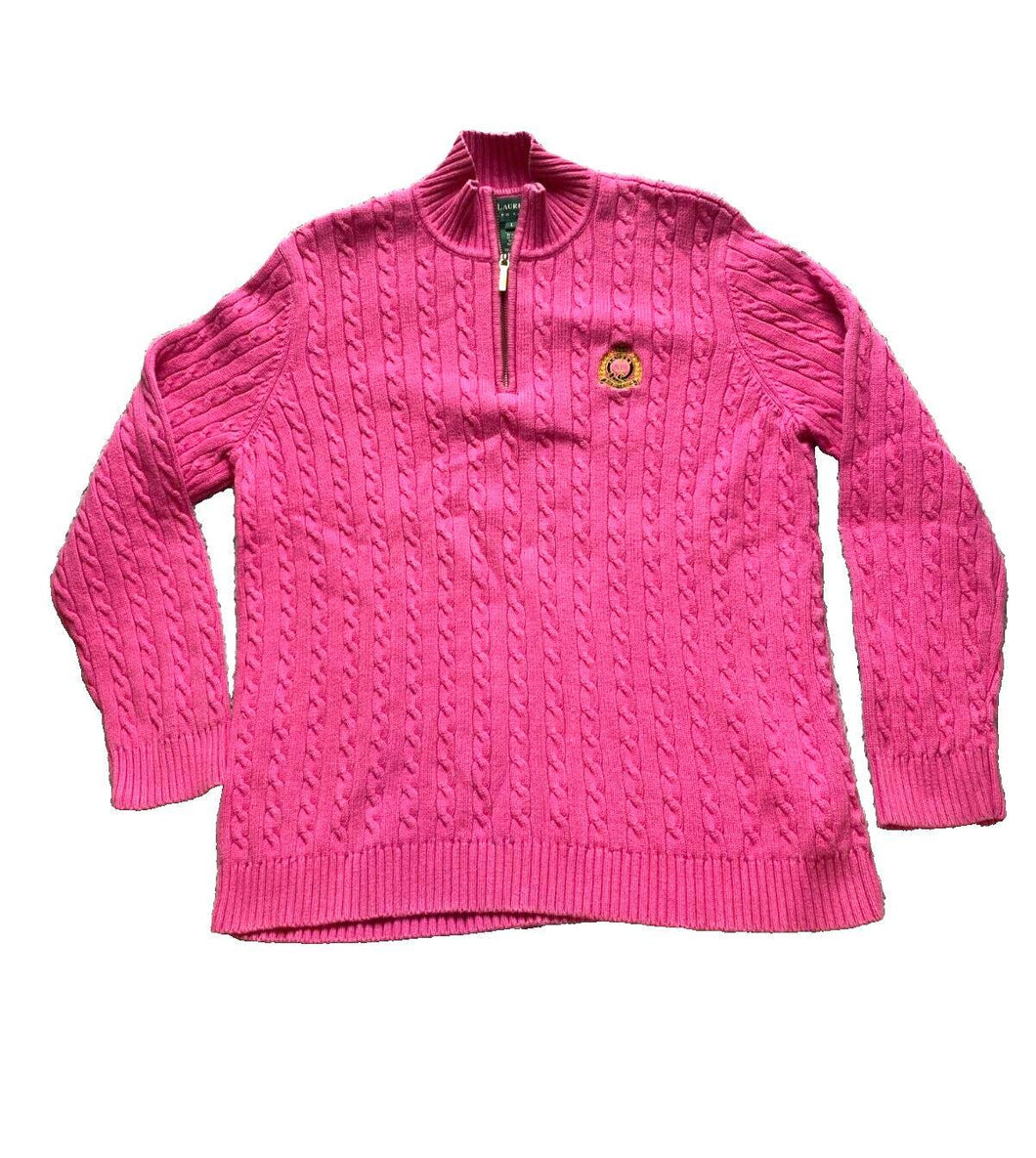 Lauren Ralph Lauren Sweater Womens Large Pink Cable Knit Oversized Crest Logo