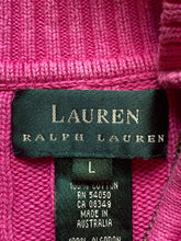 Load image into Gallery viewer, Lauren Ralph Lauren Sweater Womens Large Pink Cable Knit Oversized Crest Logo
