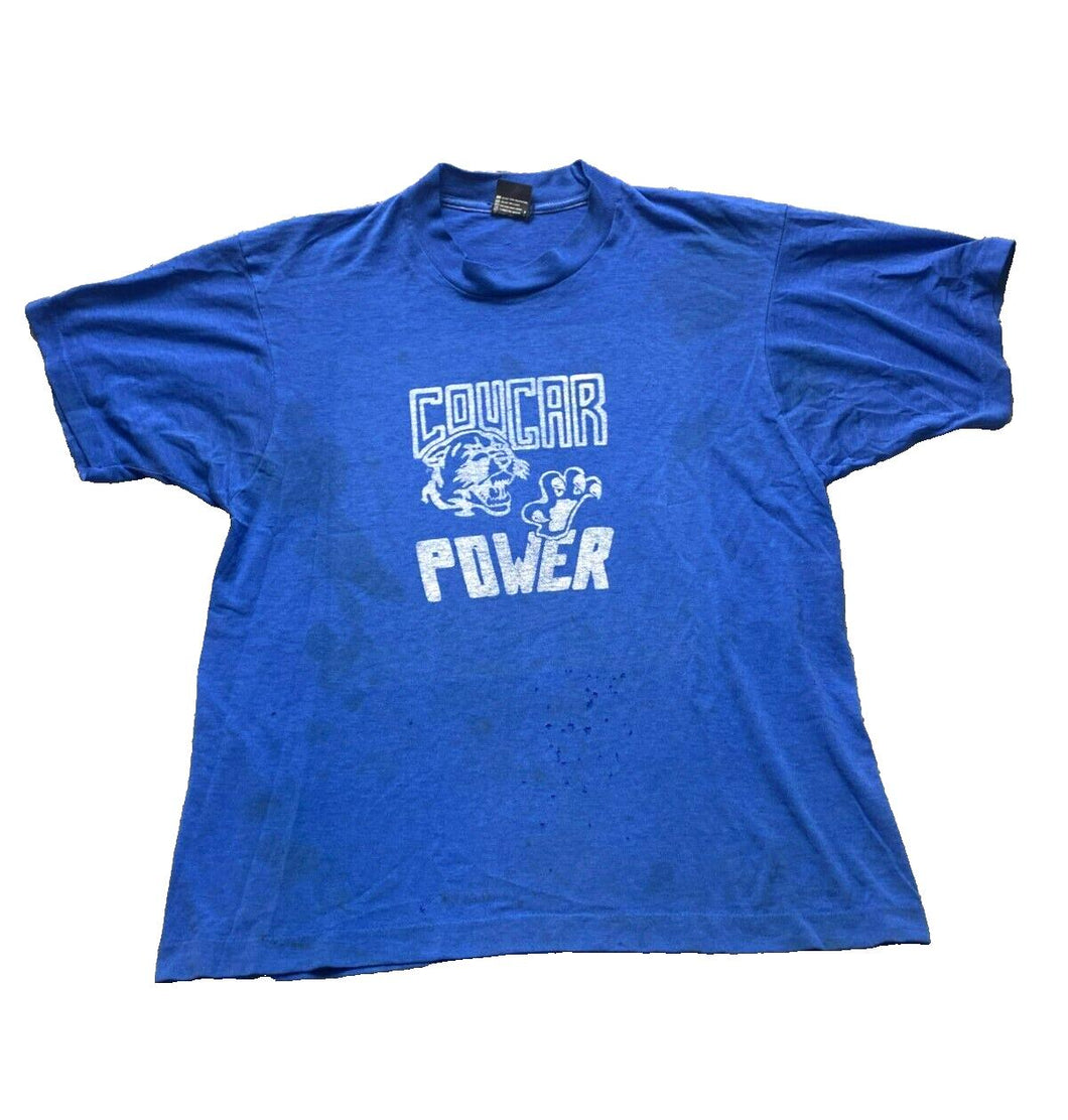 VTG Cougar Shirt Adult Large Blue Paw Power Single Stitch USA Made 80s 90s Mens