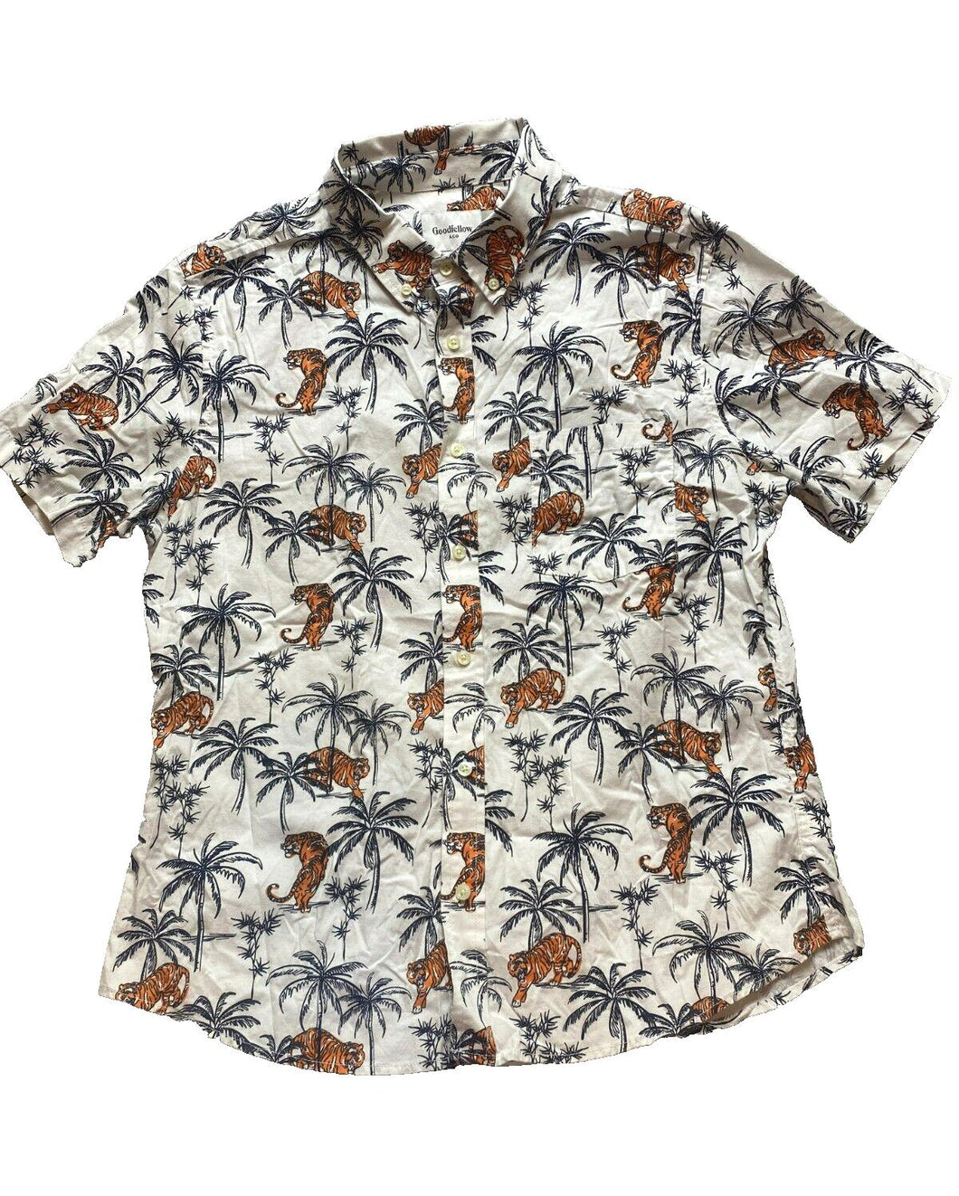 Goodfellow & Co Shirt Adult Large White TIGERS Palm Tree AOP Hawaiian Slim Mens