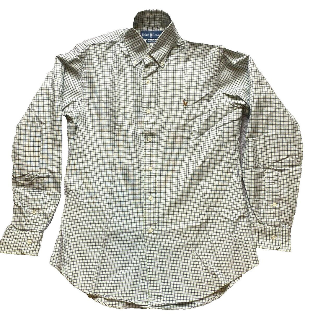 Ralph Lauren Shirt Adult Small Grid Checkered Flesh Pony Custom Fit Casual Mens