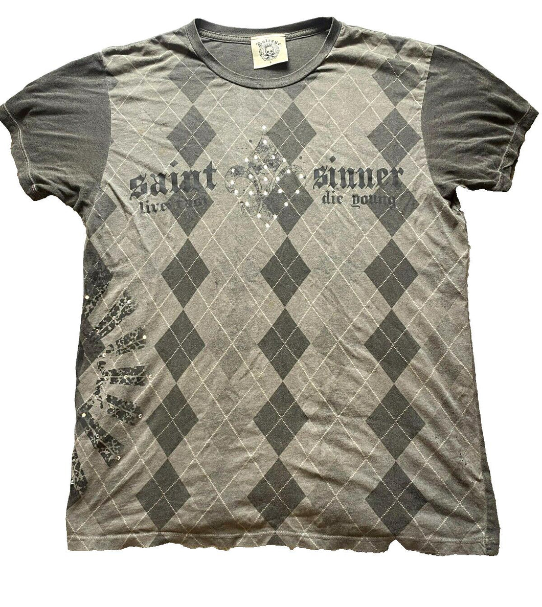 VTG Bulzeye Shirt Womens Large Streetwear Rhinestones Skull Grunge Gothic Y2K