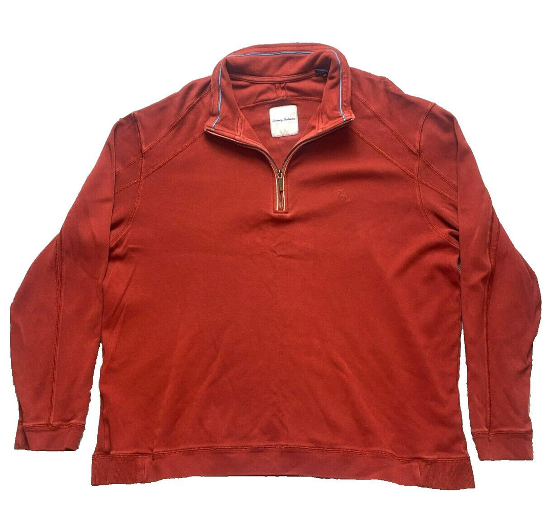 Tommy Bahama Sweater Adult 2XL XXL Reddish Orange Collared 1/4 Zip Pullover Mens