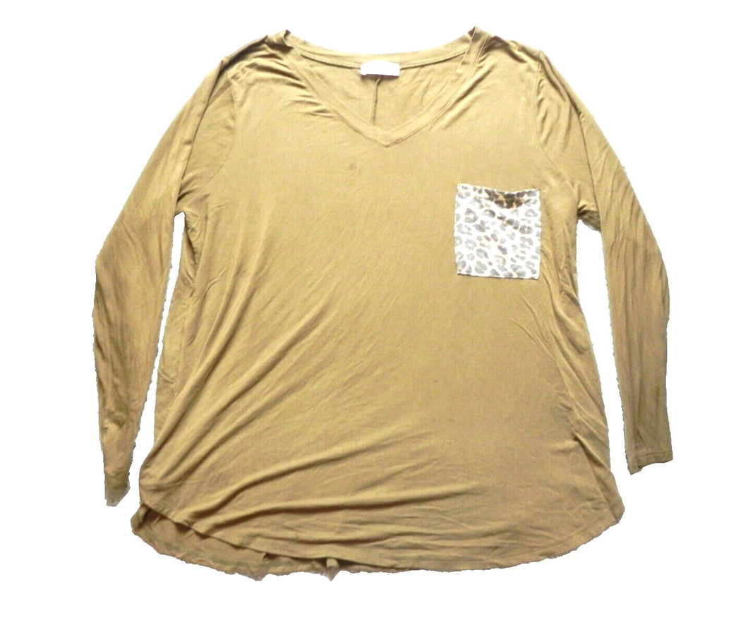 Zenana Shirt Womens 3X V-Neck Animal Print Pocket Leopard Blouse Plus Ladies