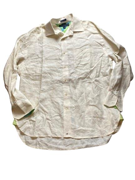 Tommy Hilfiger Shirt Adult Medium Pure Linen Button Up Flip Cuffs Contrast Mens