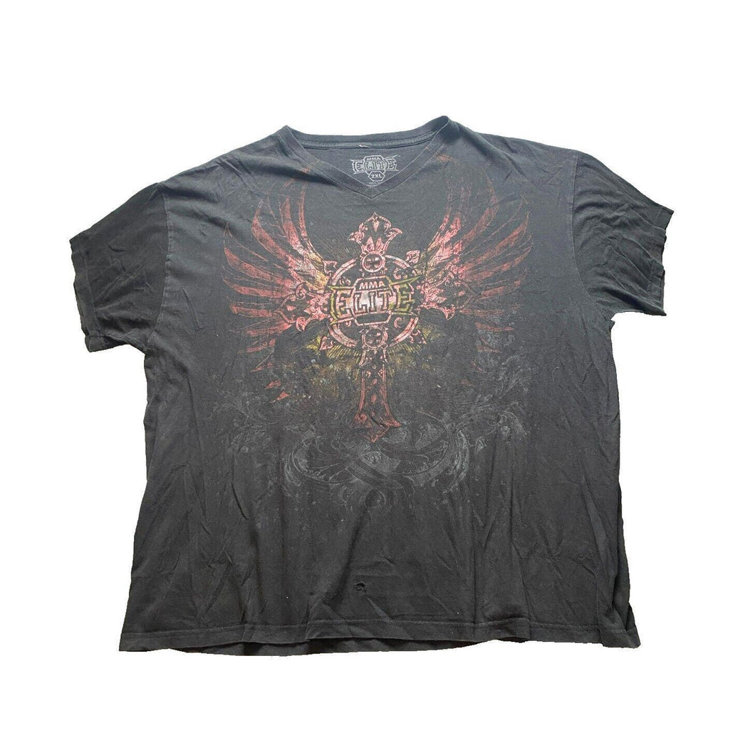 MMA Elite Shirt Adult 2XL XXL Black AFFLICTION STYLE Grunge Y2K Streetwear Mens