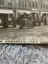 Load image into Gallery viewer, 1908 Real Photo Postcard Street Scene Hawarden Iowa US Post Office Horse Buggy
