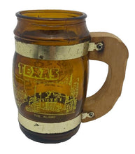 Load image into Gallery viewer, Amber Brown Texas Souvenir Barrel Mug Glass Cup Wood Handle Alamo Cotton Bowl
