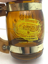 Load image into Gallery viewer, Amber Brown Texas Souvenir Barrel Mug Glass Cup Wood Handle Alamo Cotton Bowl

