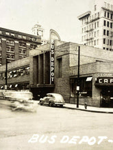 Load image into Gallery viewer, 1949 Bus Depot Real Photo Postcard RPPC Portland Oregon Buses Cars Street Scene
