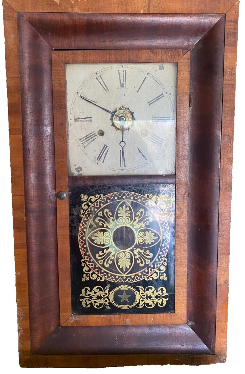 Antique New Haven Thirty Hour Clock Reverse Painted Weight Driven Parts / Repair