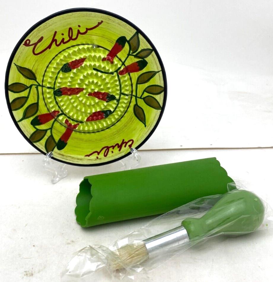 BonCera 4pcs Ceramic Garlic Grater Set Hand Crafted Chili Green Peeler Brush NEW
